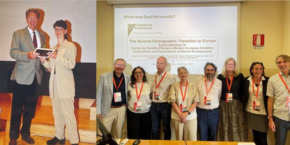 Then and now: Melinda Mills receiving an early-career award at EPC in 1999, alongside participants in the EPC 2026 session reflecting on the Second Demographic Transition.