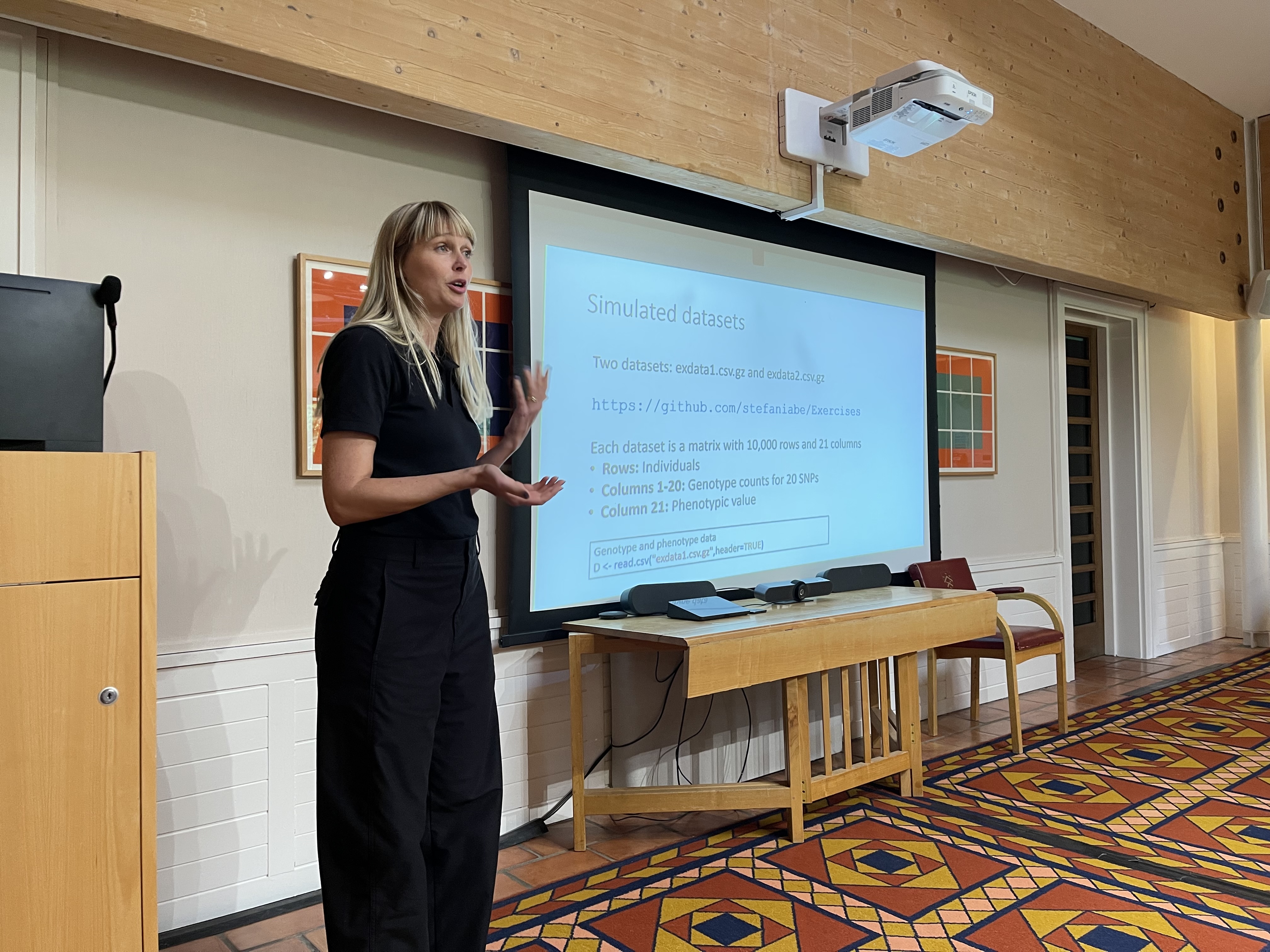 person talking in front of screen