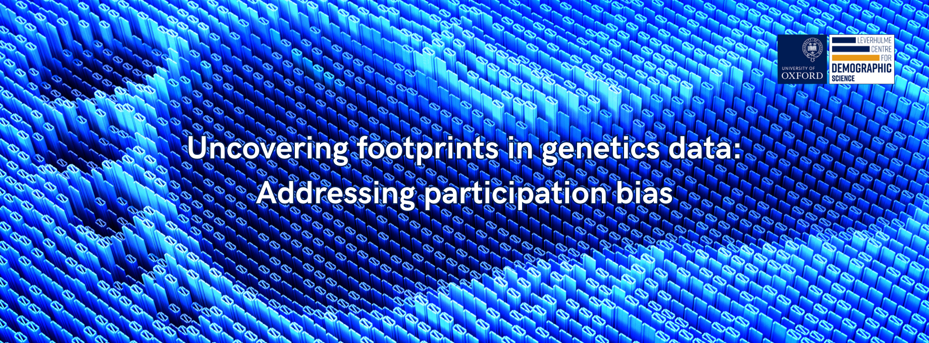 Digital footprint with LCDS logo and text: 'Uncovering footprints in genetics data: Addressing participation bias'
