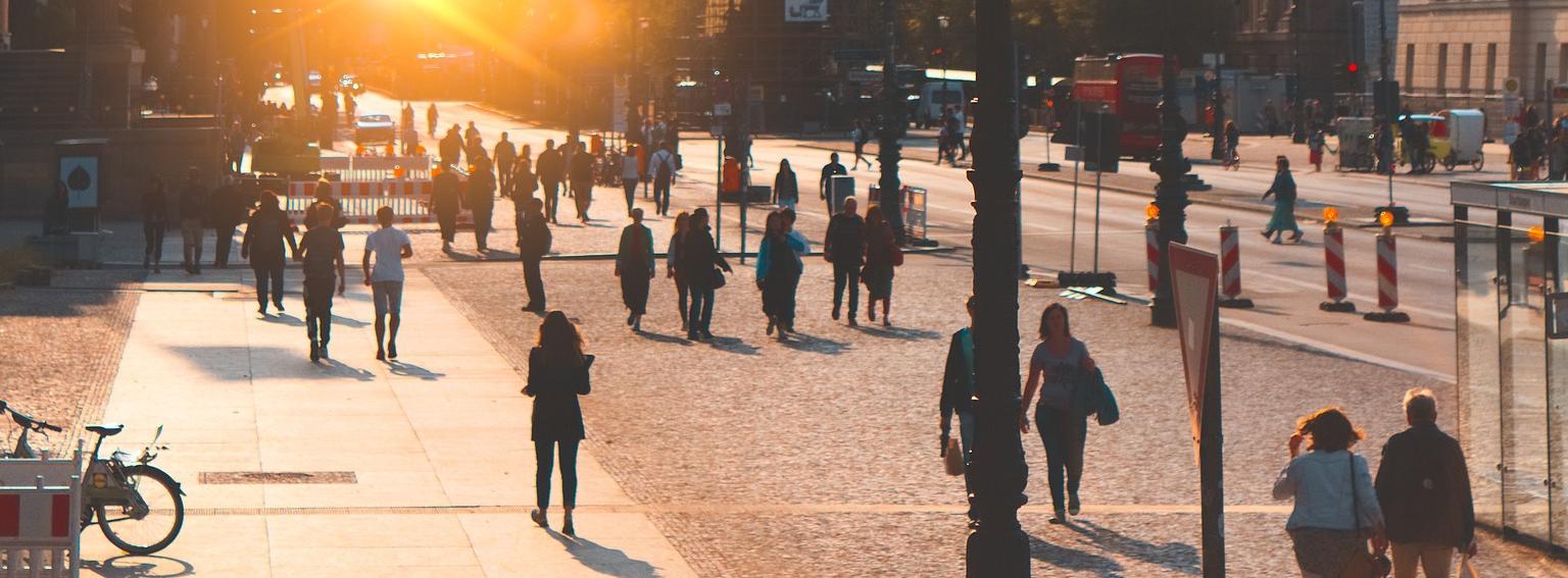 People walking down street in Berlin