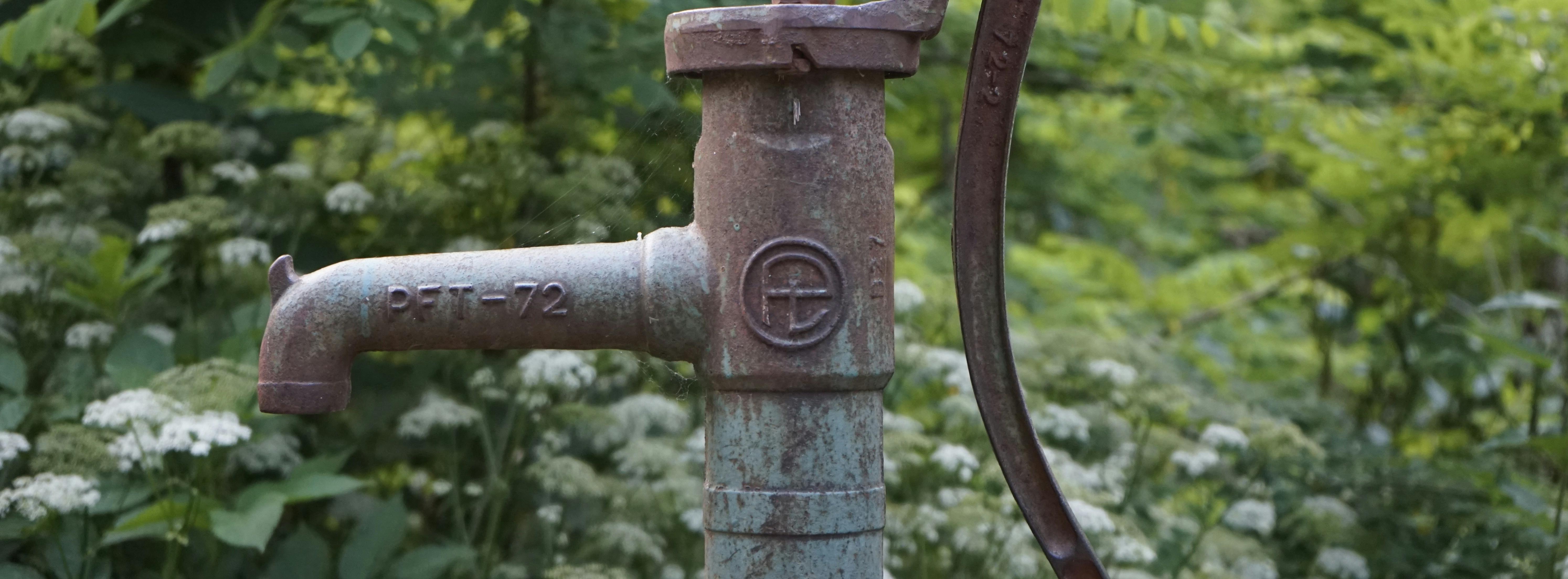 Old hand pump in front of nature