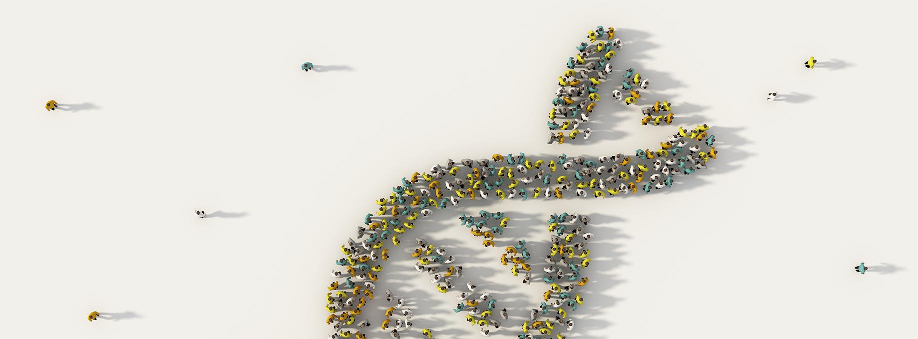 Large group of people forming DNA on white backgrounD