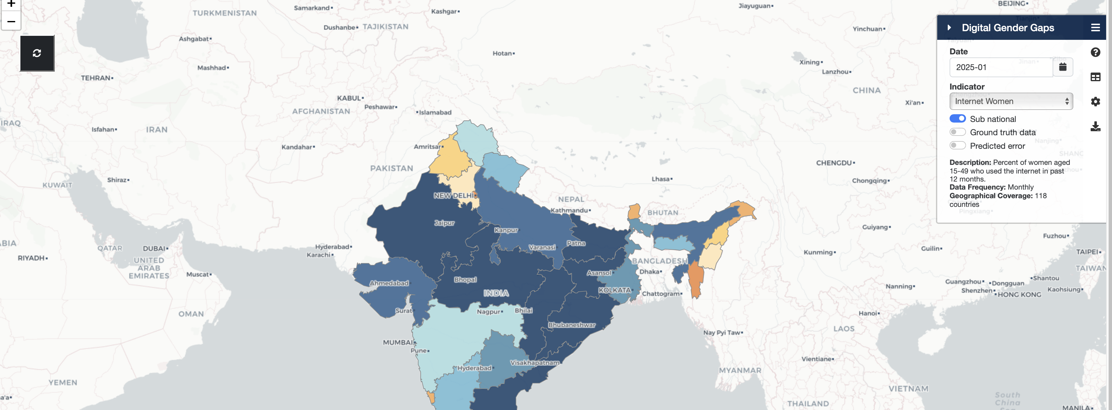 Updated Digital Gender Gaps dashboard showing subnational estimates of women’s internet use in different regions of India