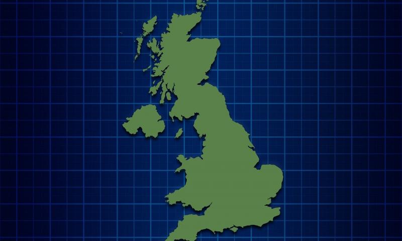 Map of UK with gridlines behind it