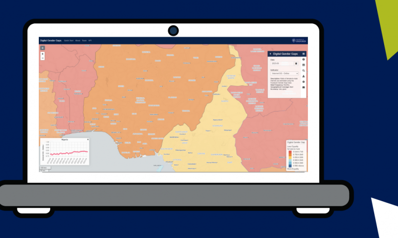 Laptop showing new platform with text 'New Digital Gender Gaps website'