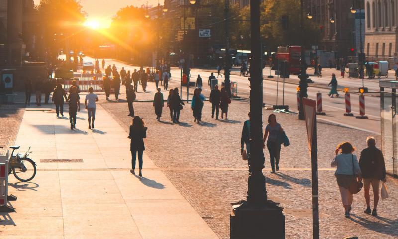 People walking down street in Berlin