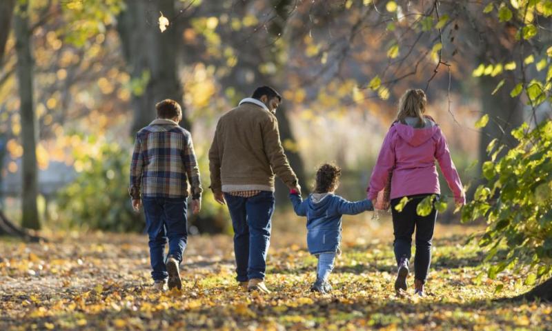 Family walking in a park