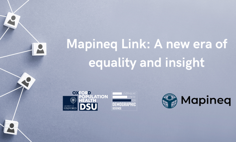 Network of people icons and text 'Mapineq Link: A new era of equality and insight' alongside our and Mapineq's logo