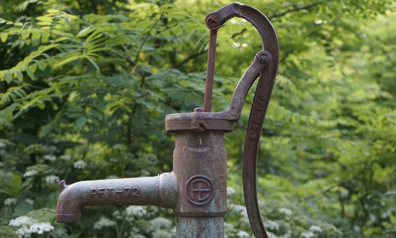 Old hand pump in front of nature