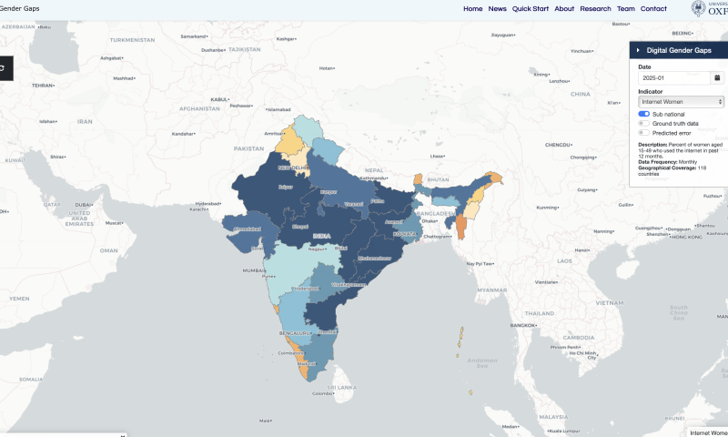 Updated Digital Gender Gaps dashboard showing subnational estimates of women’s internet use in different regions of India