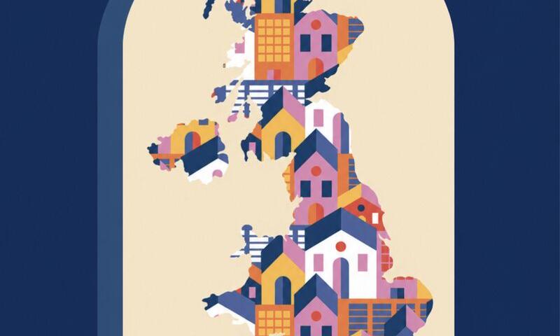 October 2026 cover of Nature Medicine, featuring colourful illustrations of houses and buildings arranged in the shape of the United Kingdom within an arched window, representing the diverse households participating in the Our Future Health study.